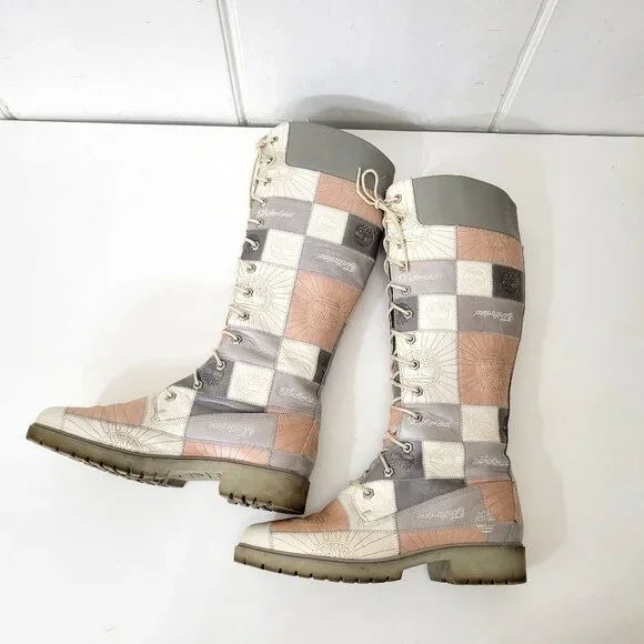 Timberland Patchwork Lace-Up Knee High Boots Size 10 - Picture 3 of 11